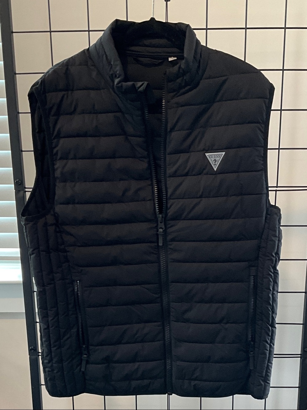 GUESS Black Quilted Puffer Vest with Logo Patch